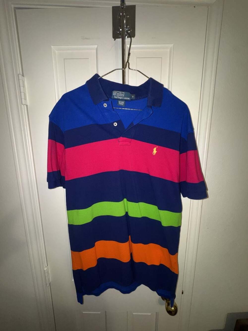 Polo Ralph Lauren Vintage Multicolor Striped Mesh Polo Shirt Size M